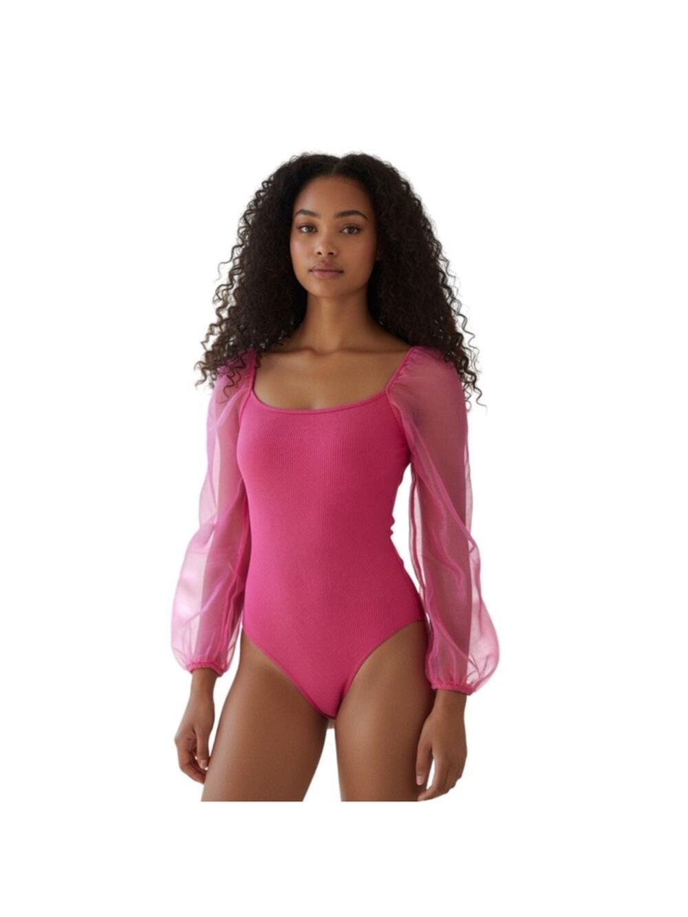 Altar'd State Fuchsia Pink Puff-Sleeve Bodysuit